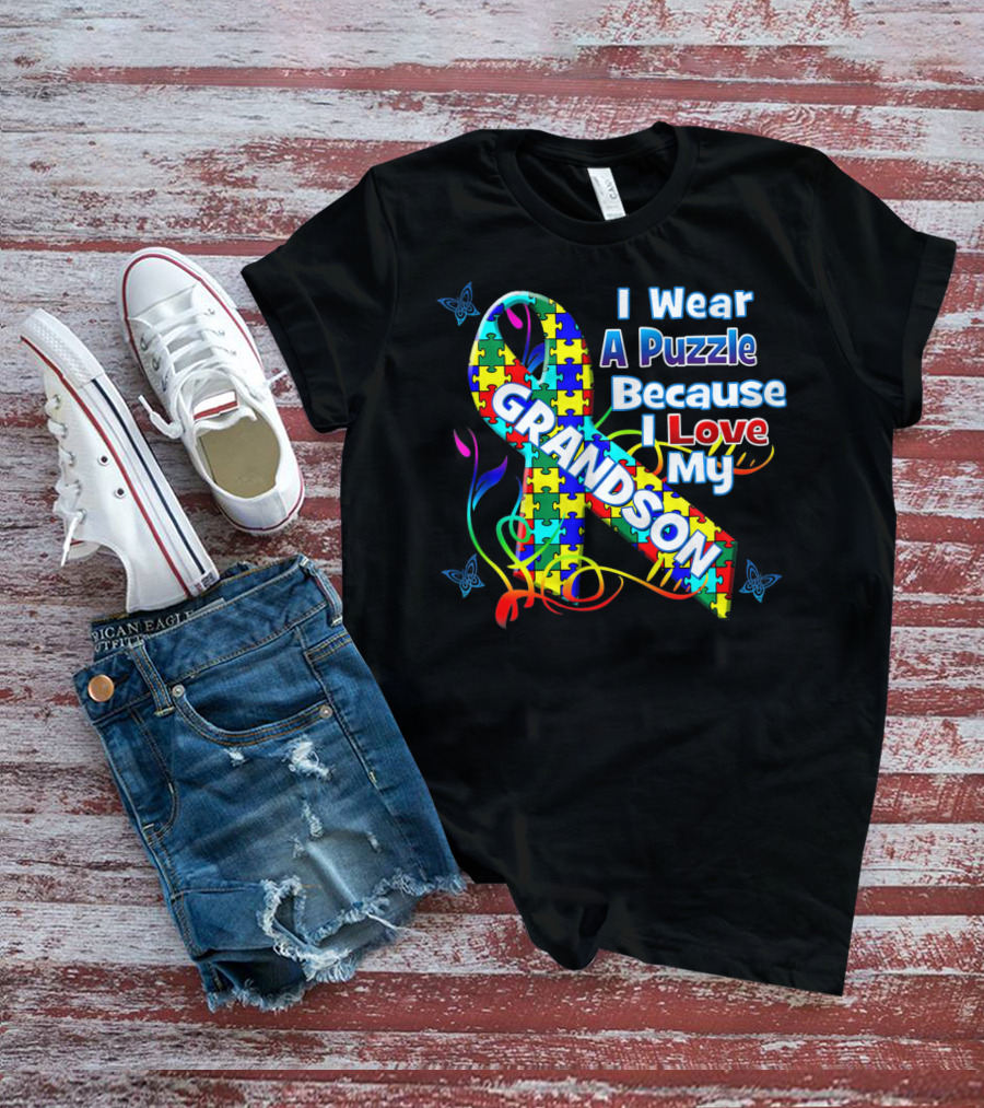 I Wear A Puzzle Because I Love My Grandson Autism Awareness Wear T-Shirt