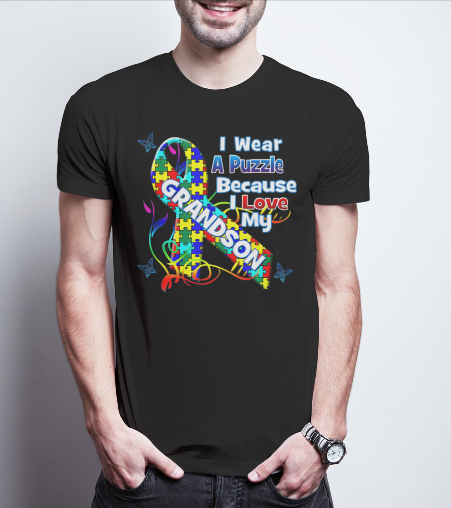 I Wear A Puzzle Because I Love My Grandson Autism Awareness Wear T-Shirt
