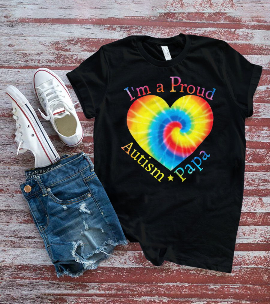 I'm A Proud Autism Papa Rainbow Heart Spiral T-Shirt