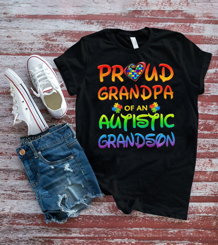 Proud Grandpa Of An Autistic Grandson Autism Awareness T-Shirt