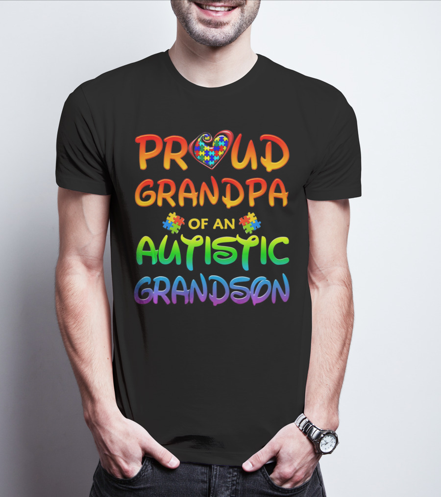 Proud Grandpa Of An Autistic Grandson Autism Awareness T-Shirt