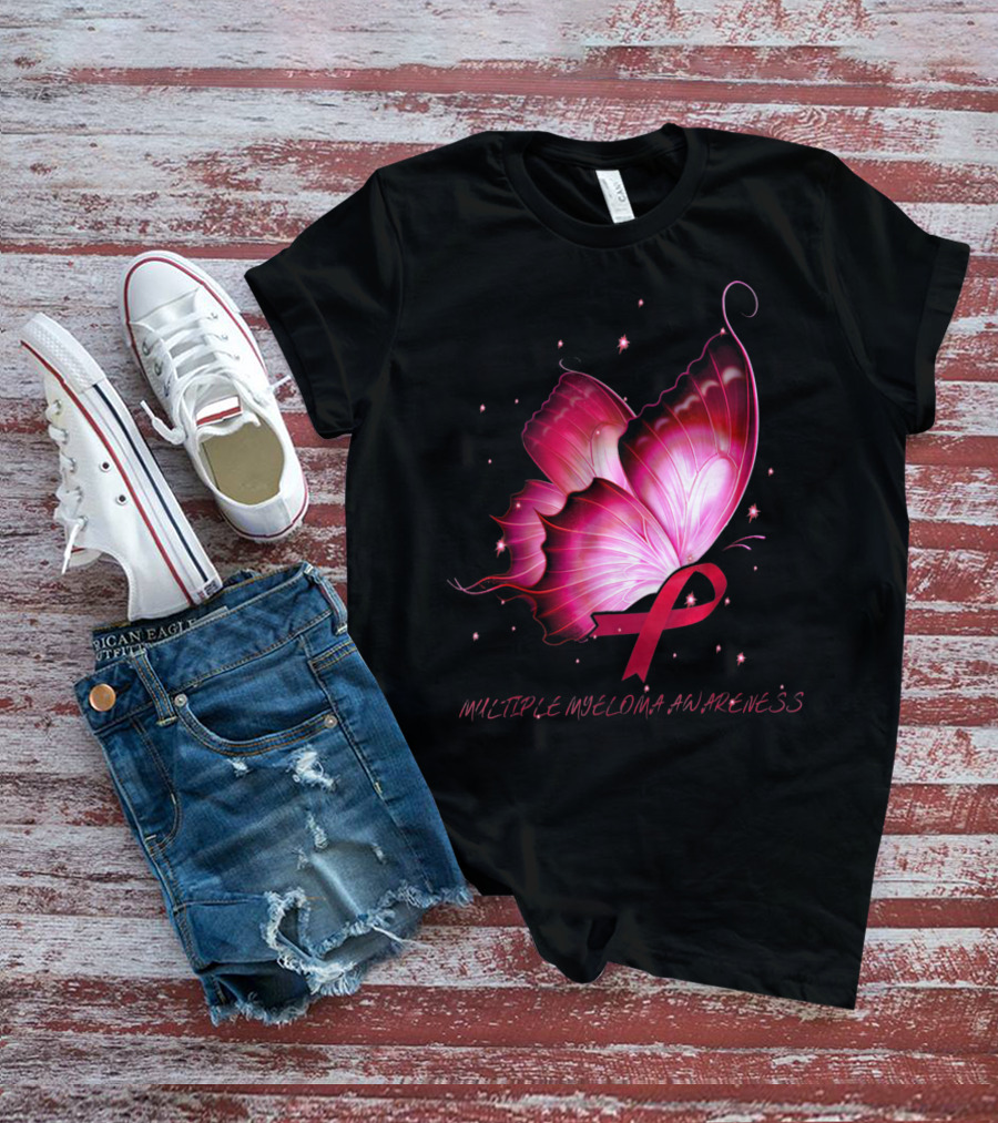 MULTIPLE MYELOMA AWARENESS Pink Butterfly T-Shirt