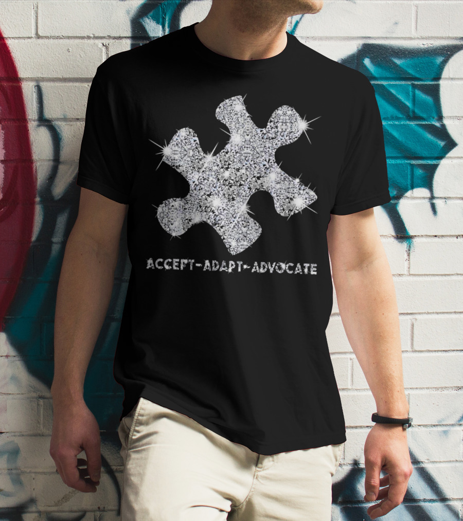 Accept Adapt Advocate Autism Awareness Sparkling Puzzle Piece T-Shirt