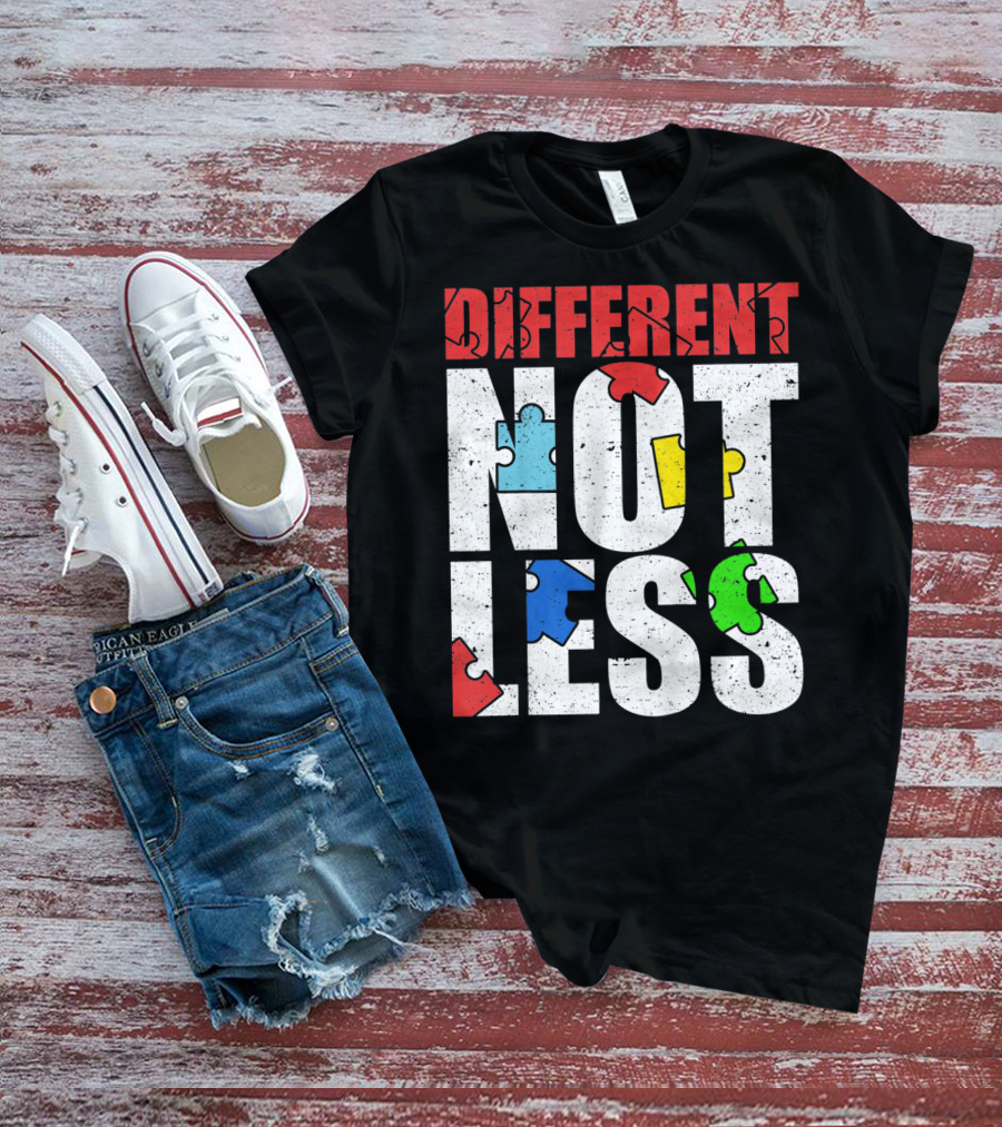 Kids Autism Awareness Different Not Less Puzzle Pieces T-Shirt
