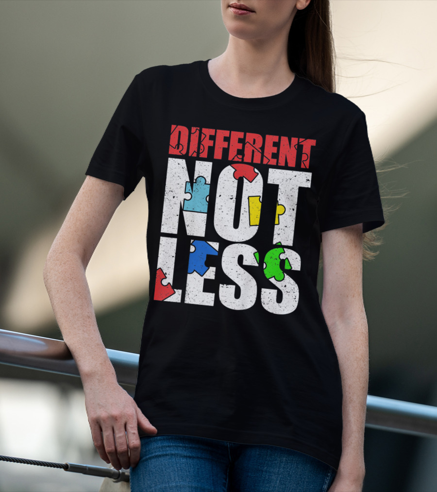 Kids Autism Awareness Different Not Less Puzzle Pieces T-Shirt