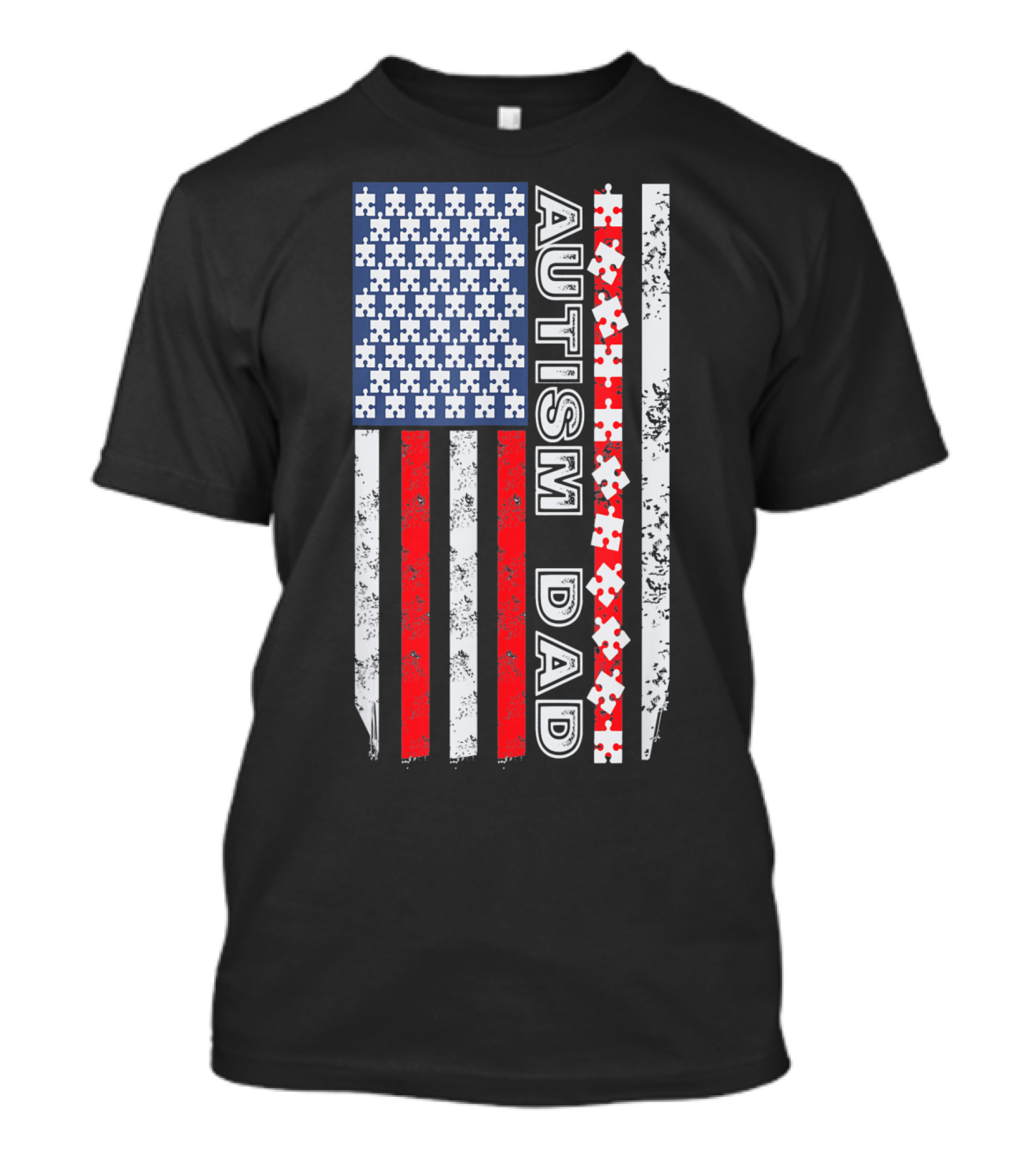 Mens Autism Dad American Flag Puzzle Piece Awareness T-Shirt