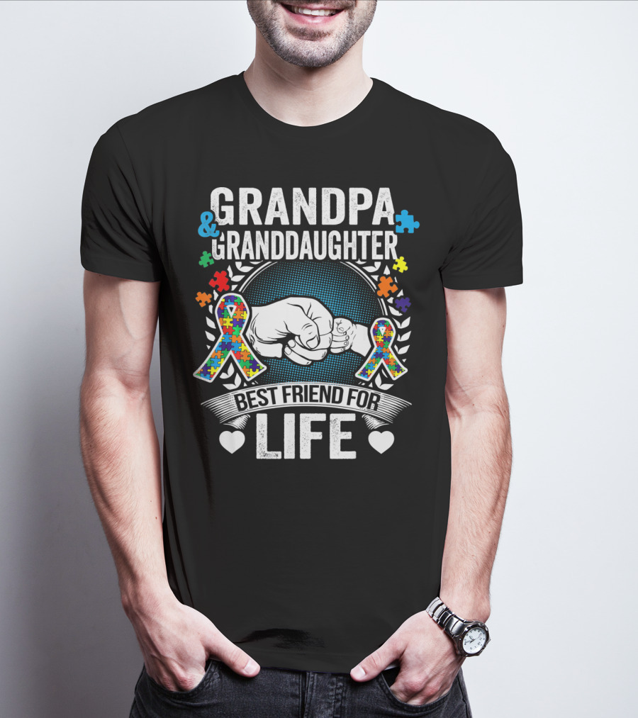 Grandpa And Granddaughter Best Friend For Life Autism Awareness Puzzle T-Shirt