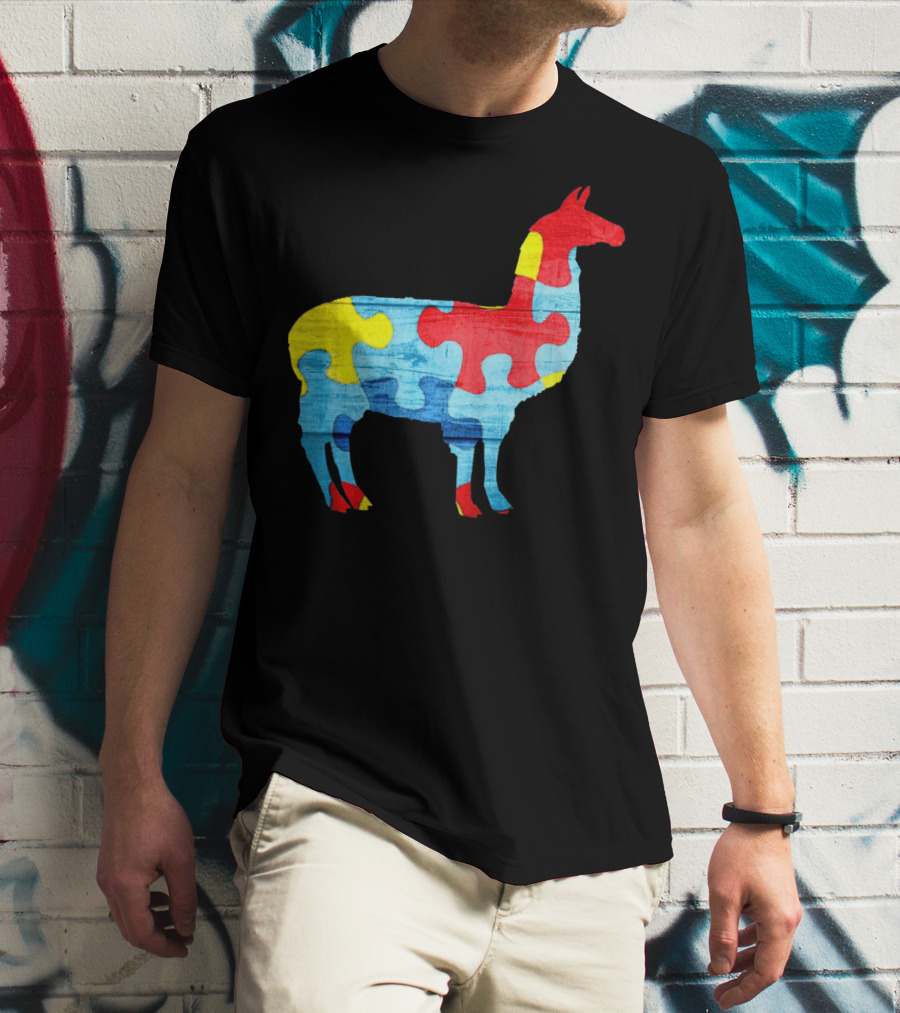 Autism Awareness Puzzle Llama Multicolor T-Shirt