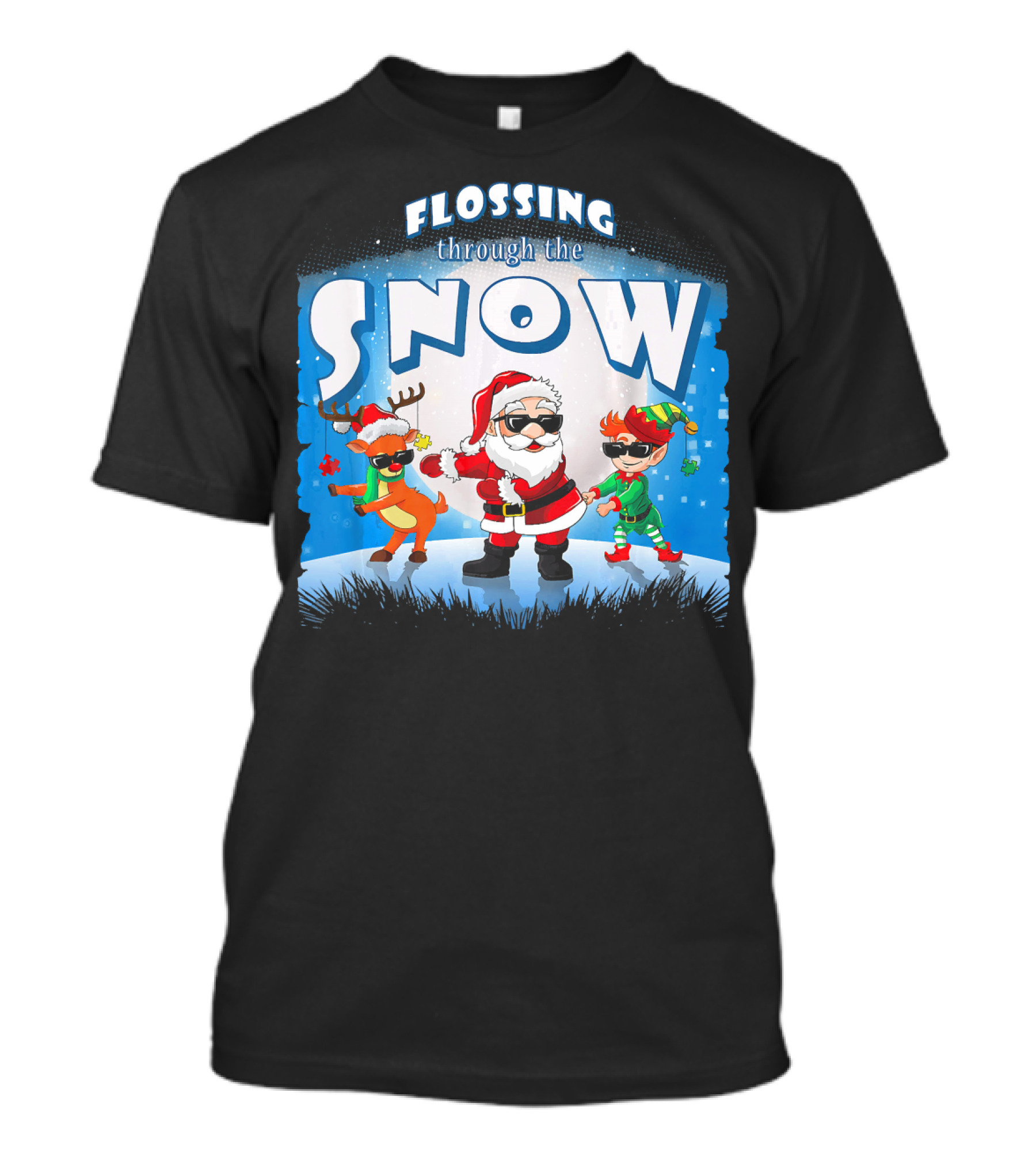 Flossing Through The Snow Santa Elf Reindeer T-Shirt