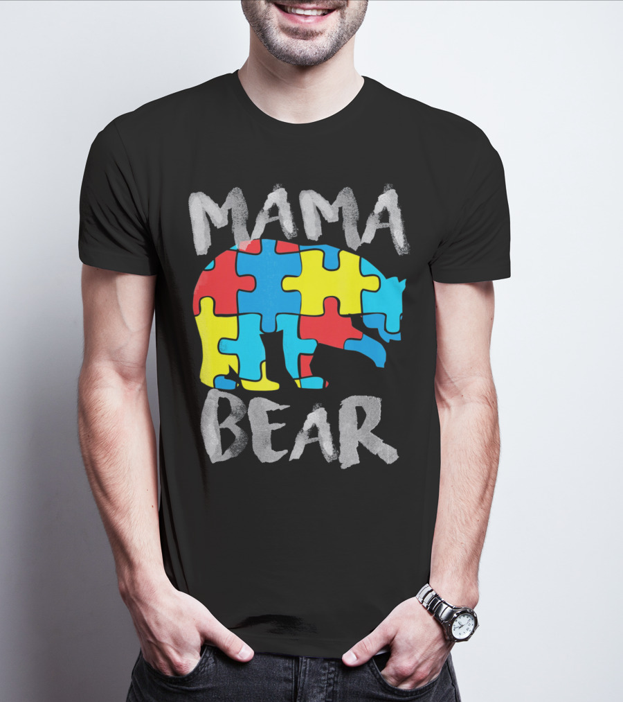 Mama Bear Autism Awareness Puzzle Piece Love Support T-Shirt