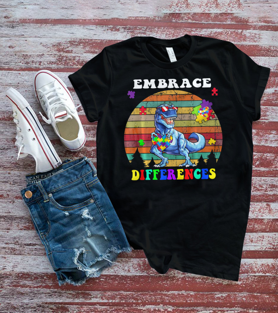 Embrace Differences Dinosaur Puzzle Heart T-Shirt