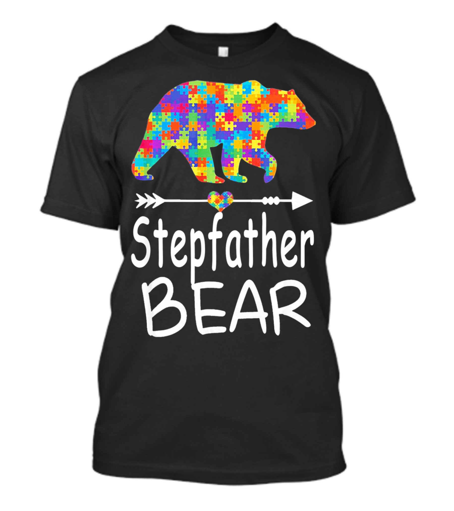 Stepfather Bear Puzzle Pattern Autism Awareness Family T-Shirt