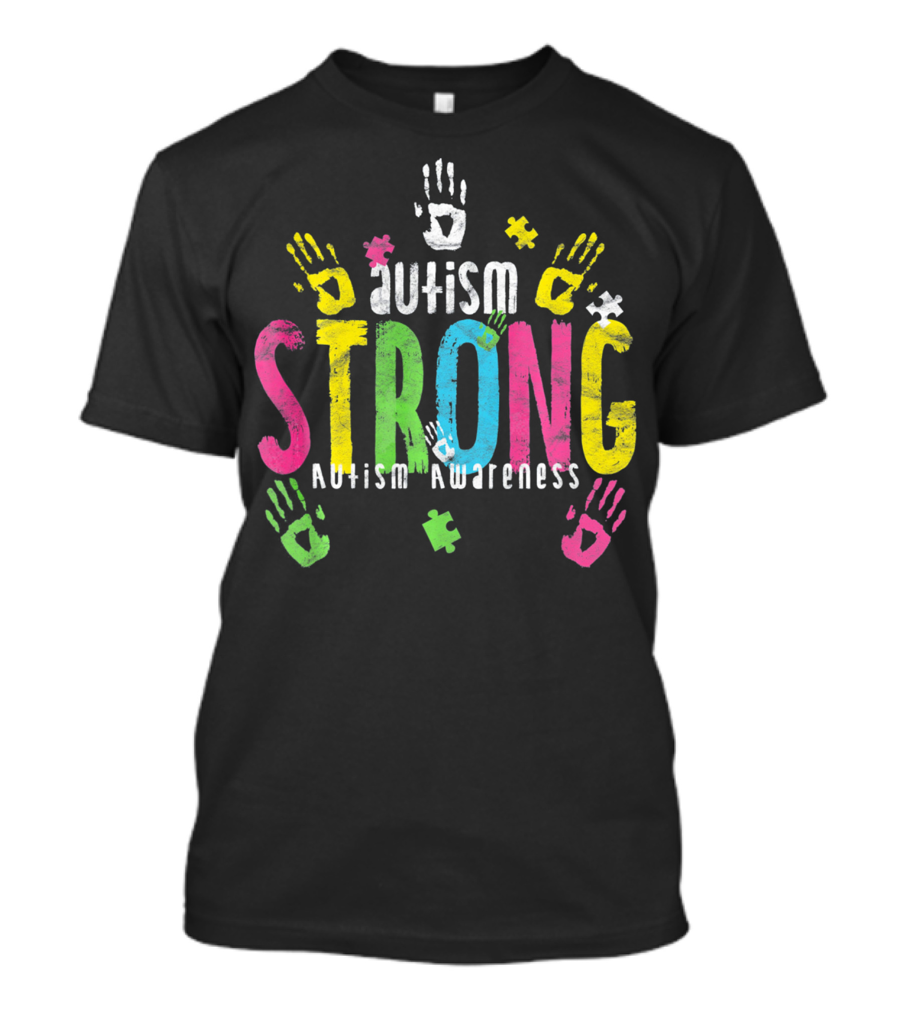 Autism Strong Autism Awareness Puzzle Piece Handprints T-Shirt