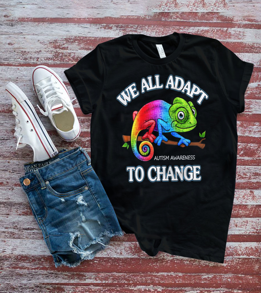 We All Adapt To Change Autism Awareness Puzzle Chameleon T-Shirt