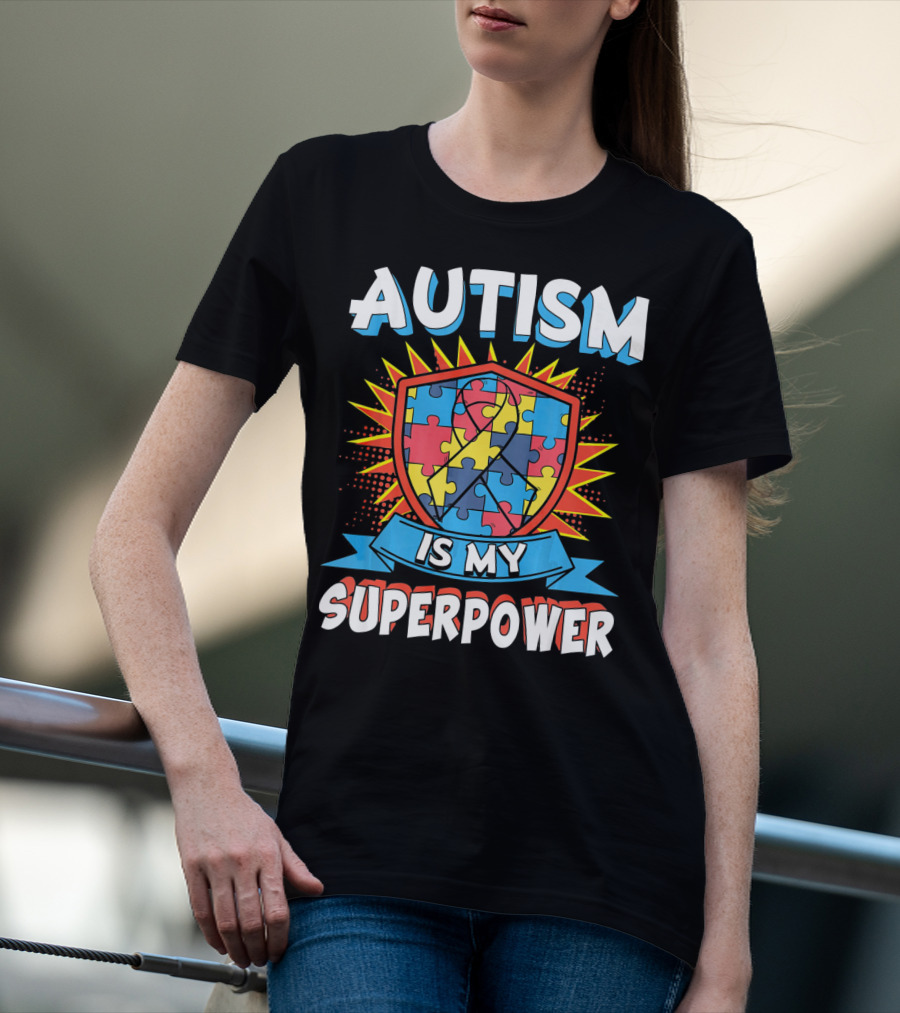 Autism Is My Superpower Puzzle Shield T-Shirt
