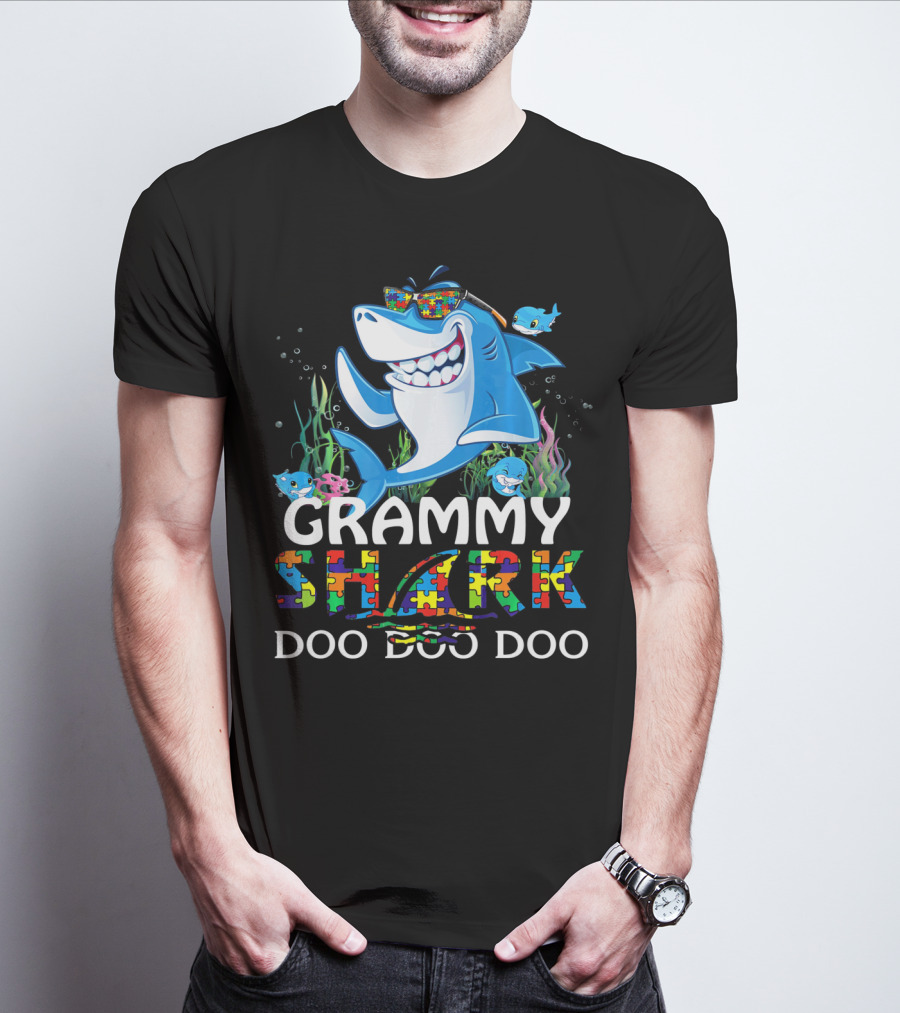 Grammy Shark Autism Awareness Doo Doo Doo T-Shirt