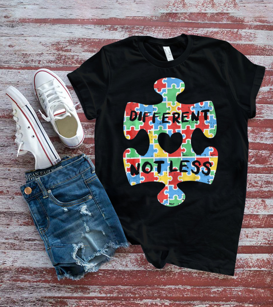 Different Not Less Autism Awareness Puzzle Piece Heart T-Shirt