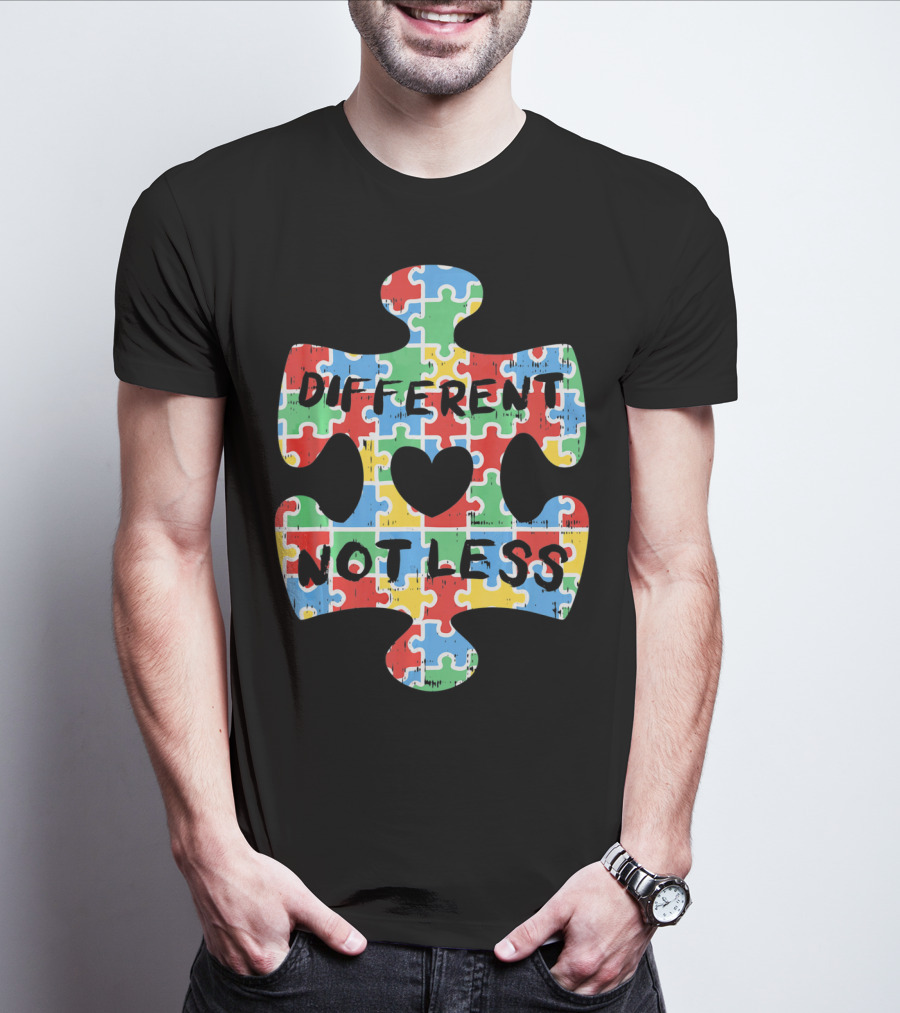 Different Not Less Autism Awareness Puzzle Piece Heart T-Shirt