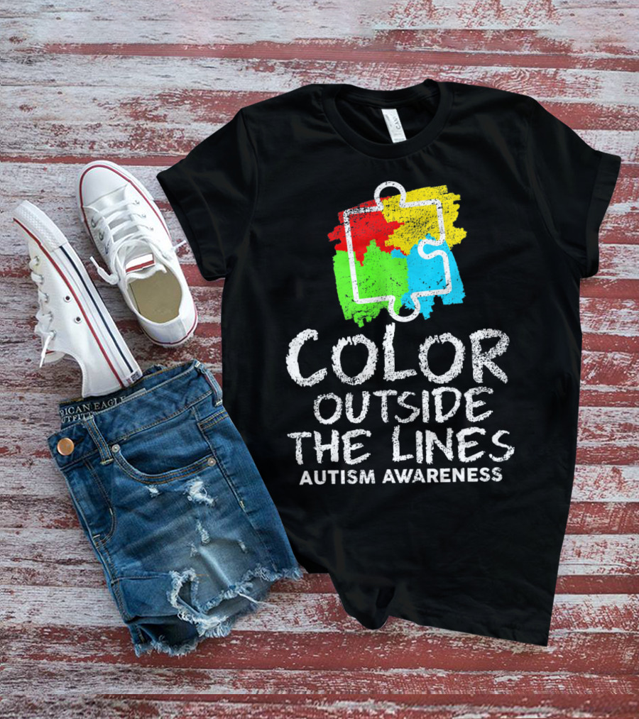 Color Outside The Lines Autism Awareness Puzzle Piece Colors T-Shirt