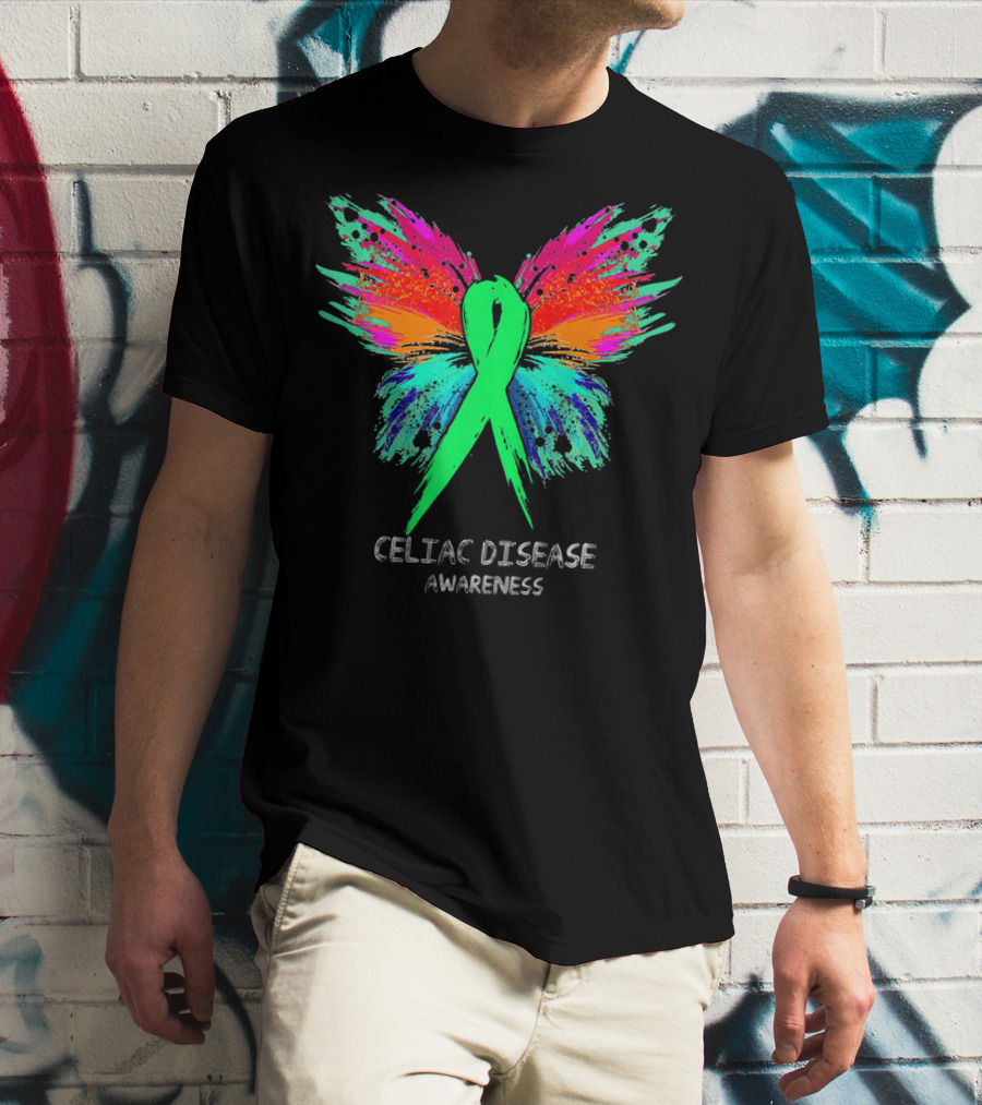 CELIAC DISEASE Awareness Ribbon Butterfly Colorful Wings T-Shirt