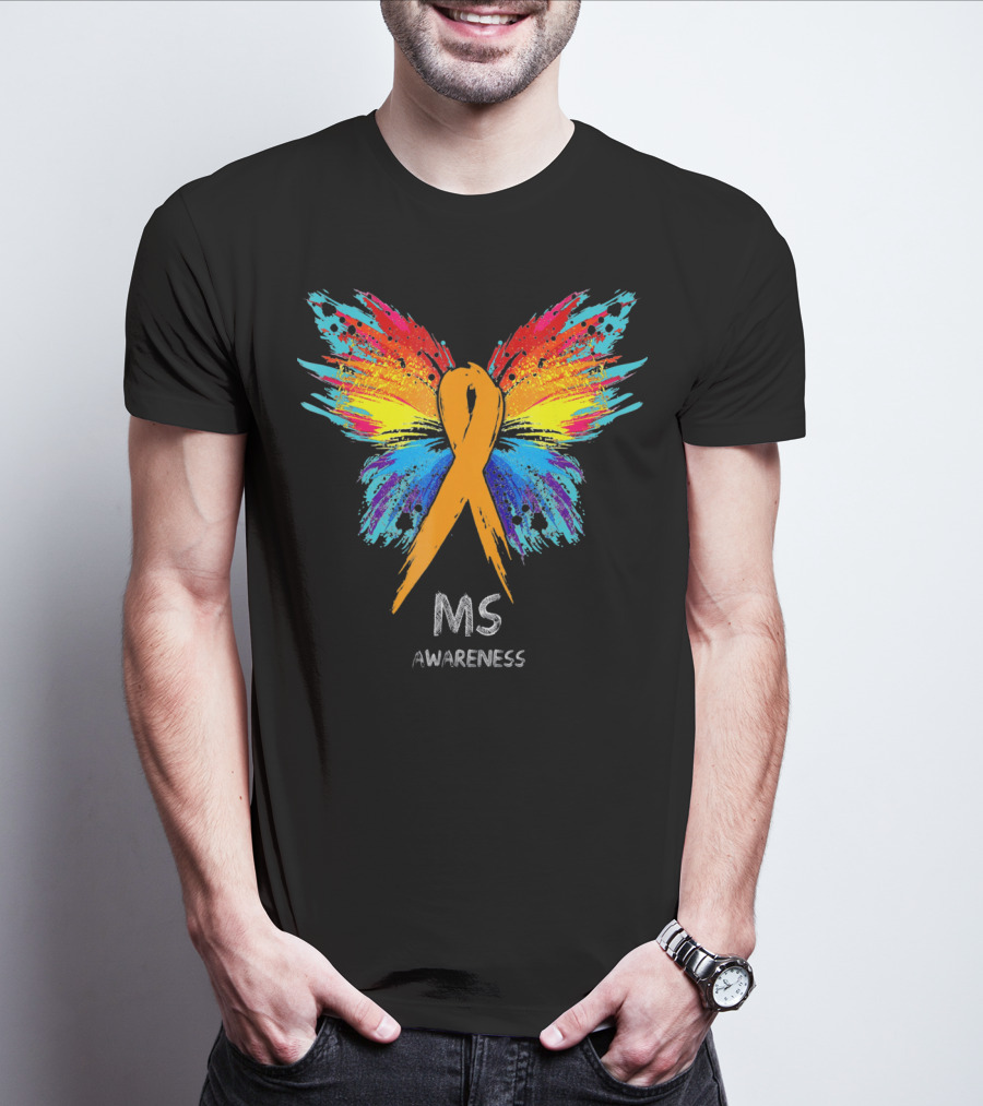 MS Awareness Butterfly Ribbon Colorful Wings T-Shirt
