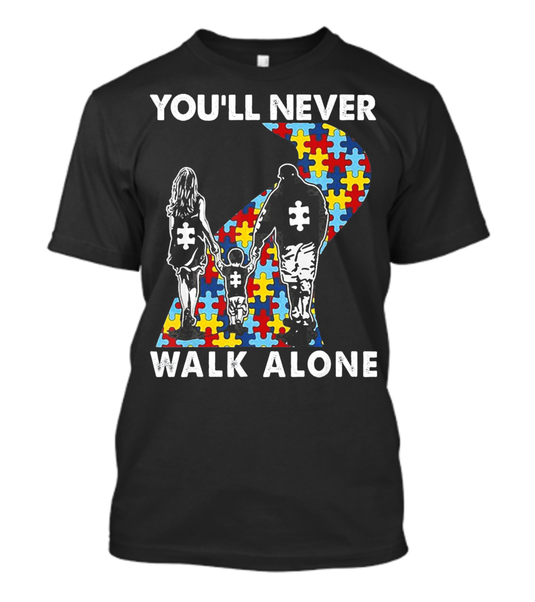 You'll Never Walk Alone Family Autism Awareness Puzzle Path T-Shirt