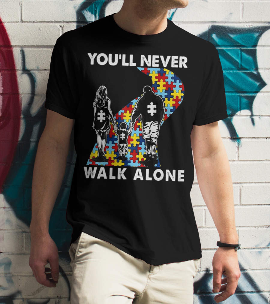 You'll Never Walk Alone Family Autism Awareness Puzzle Path T-Shirt