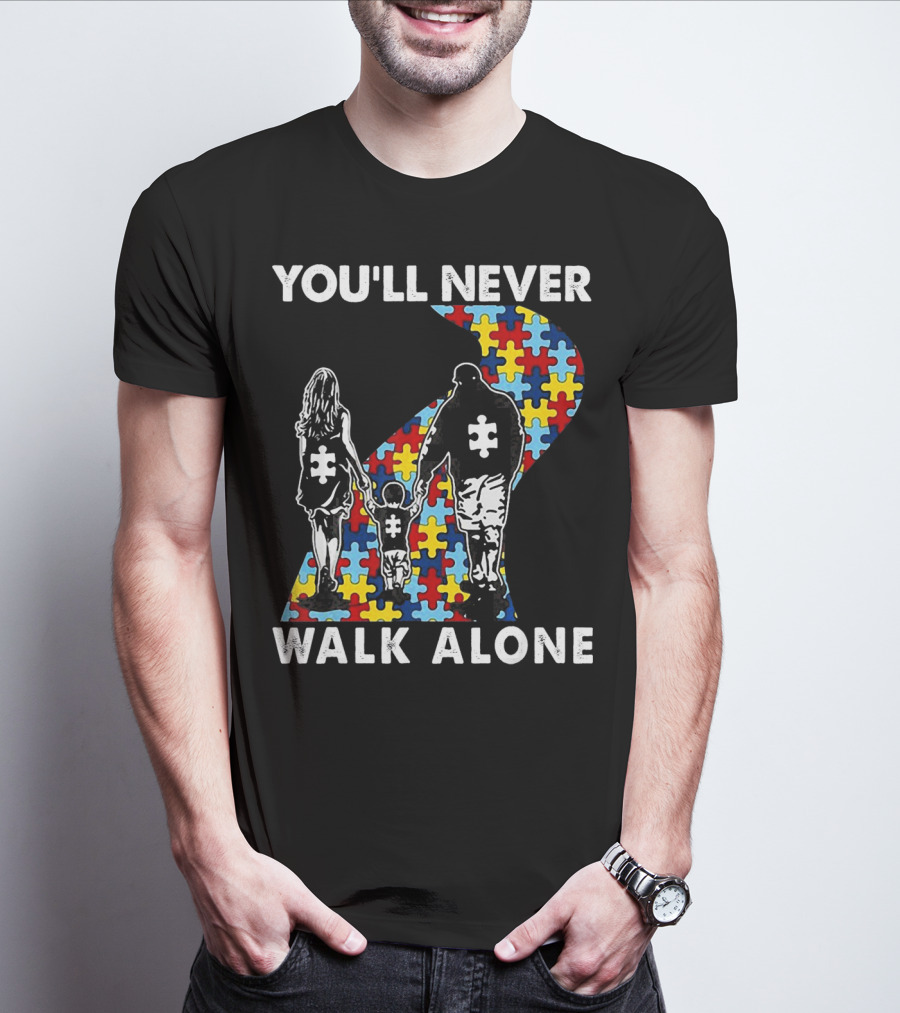You'll Never Walk Alone Family Autism Awareness Puzzle Path T-Shirt