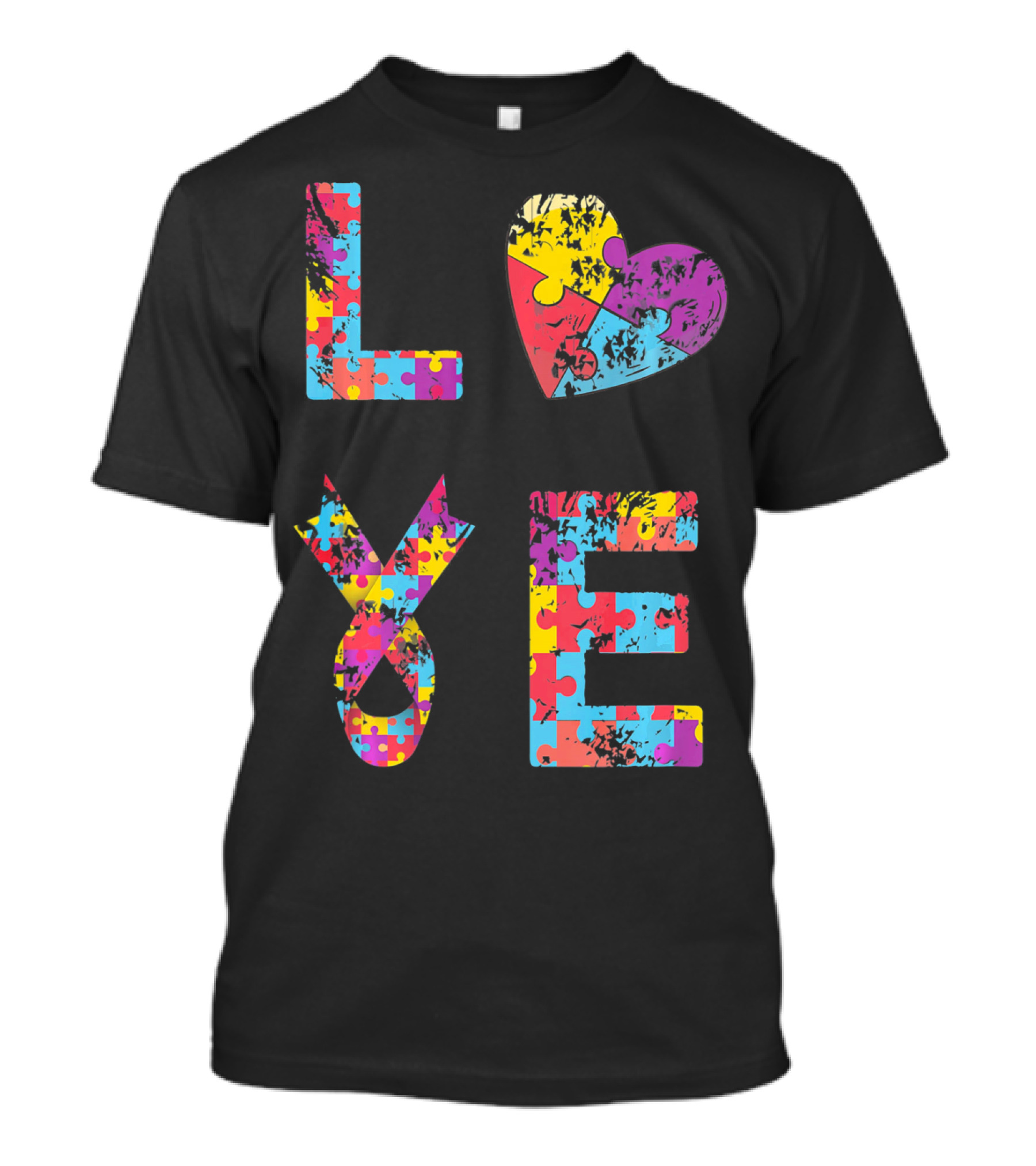 Autism Awareness Love Puzzle Heart Ribbon Design For Women Men Kids Rib T-Shirt