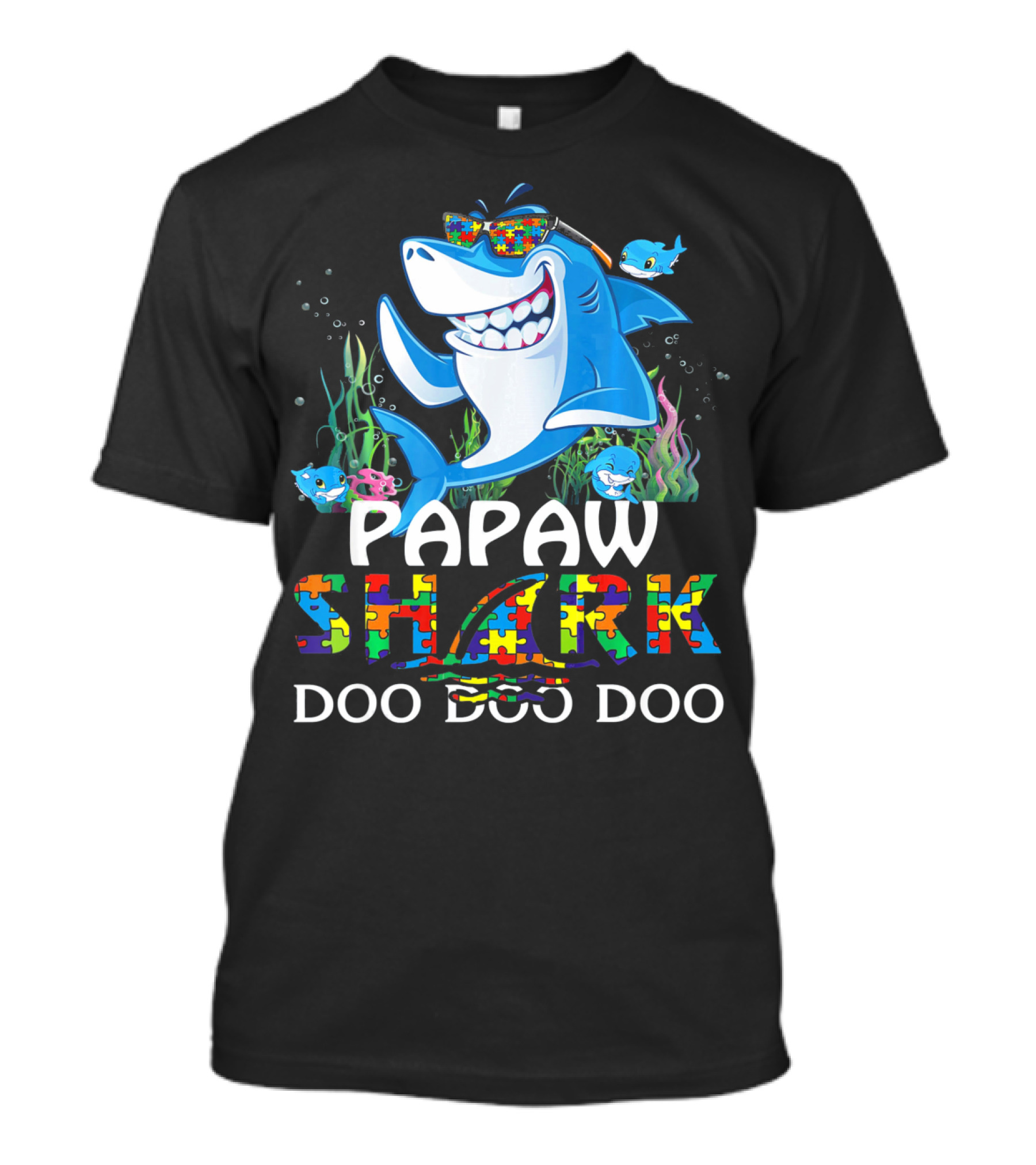 Papaw Shark Doo Doo Doo Autism Awareness Puzzle T-Shirt