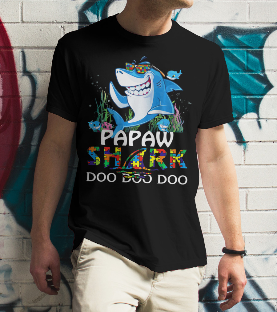 Papaw Shark Doo Doo Doo Autism Awareness Puzzle T-Shirt
