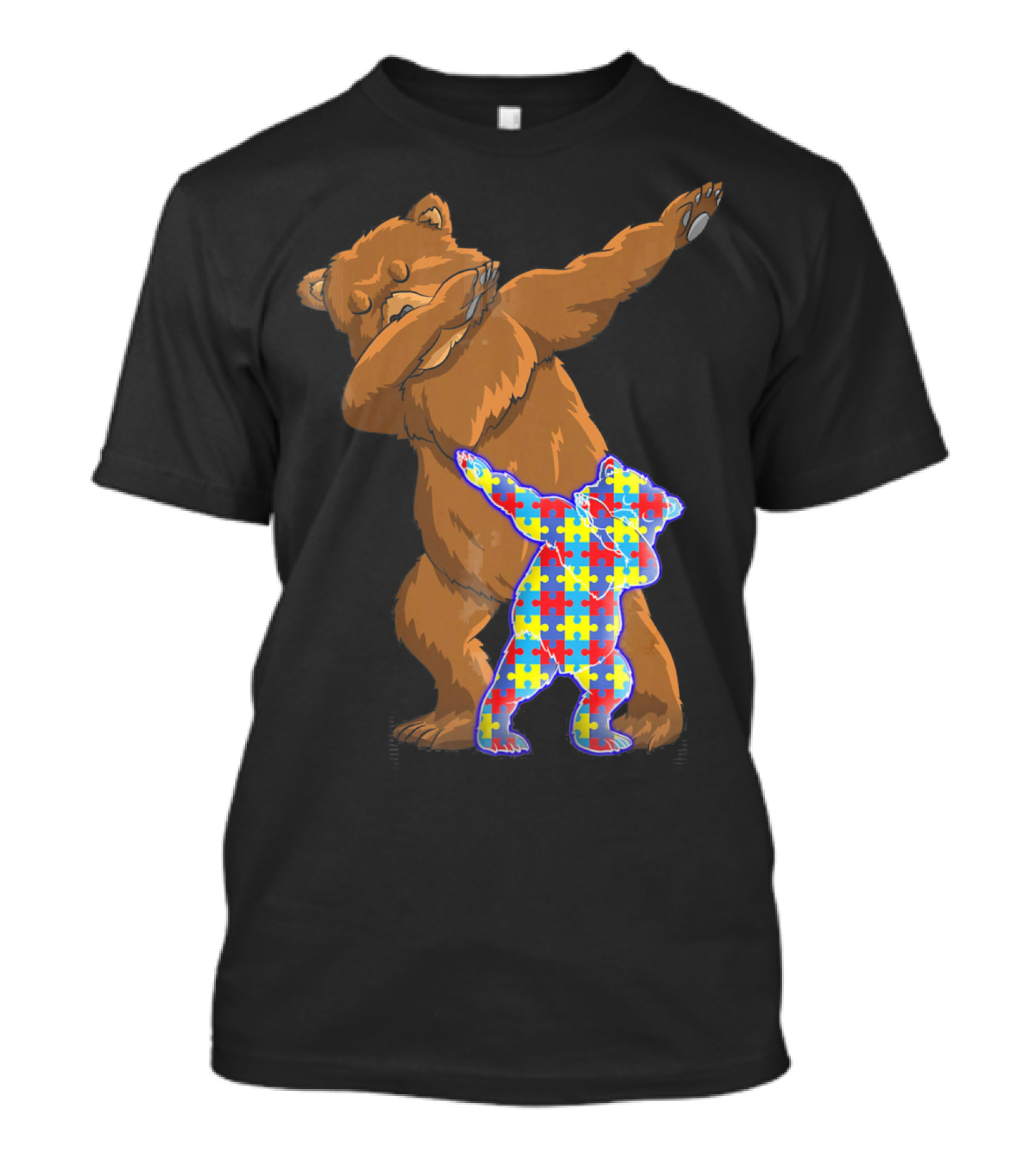 Dabbing Mama Bear With Autism Puzzle Pattern Cub T-Shirt