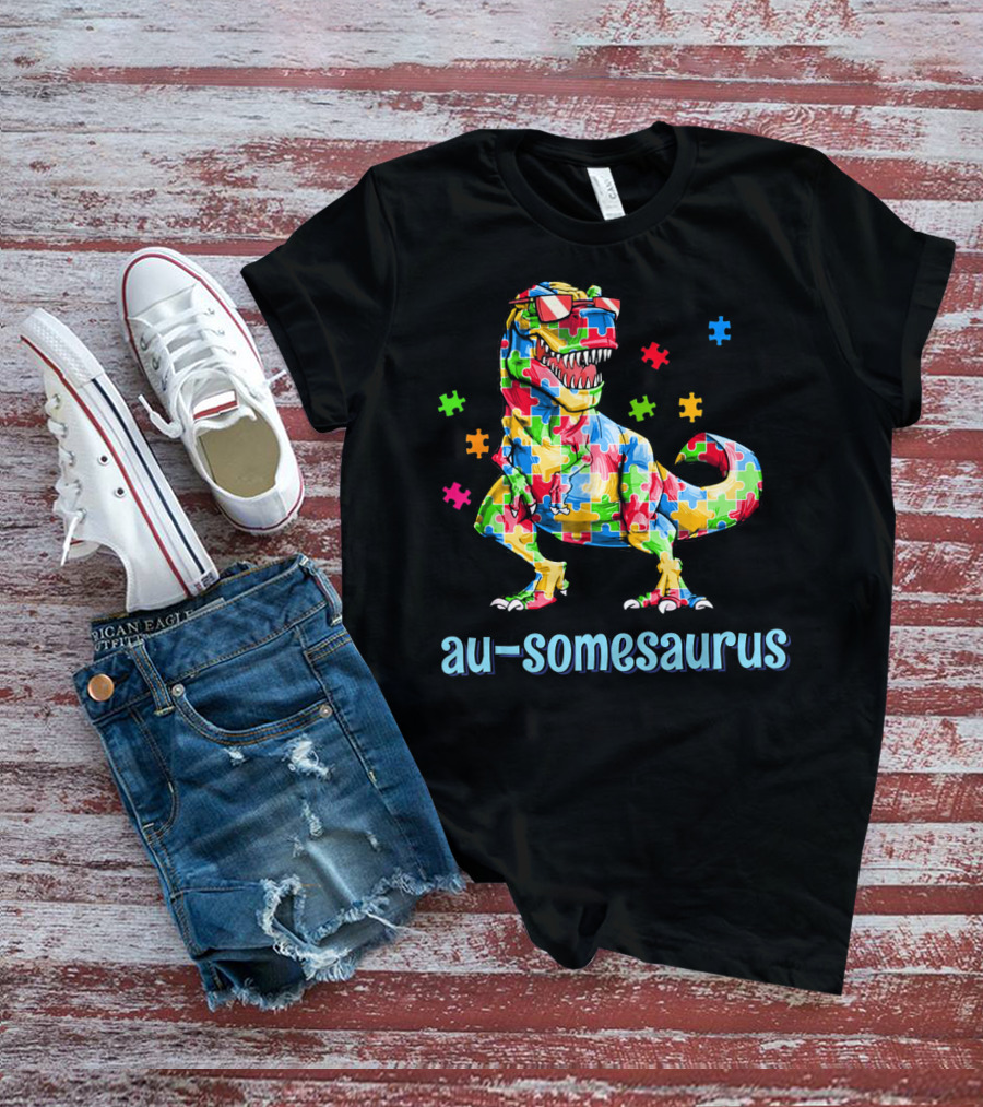 Au-somesaurus Dinosaur Autism Awareness Puzzle T-Shirt