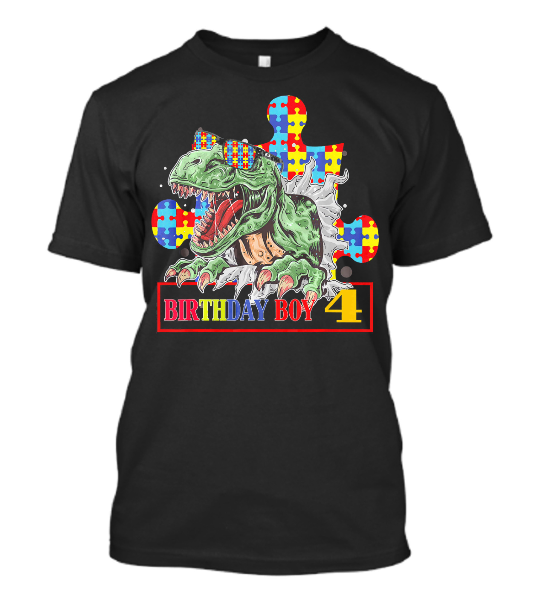 T Rex Birthday Boy 4 Autism Awareness T-Shirt