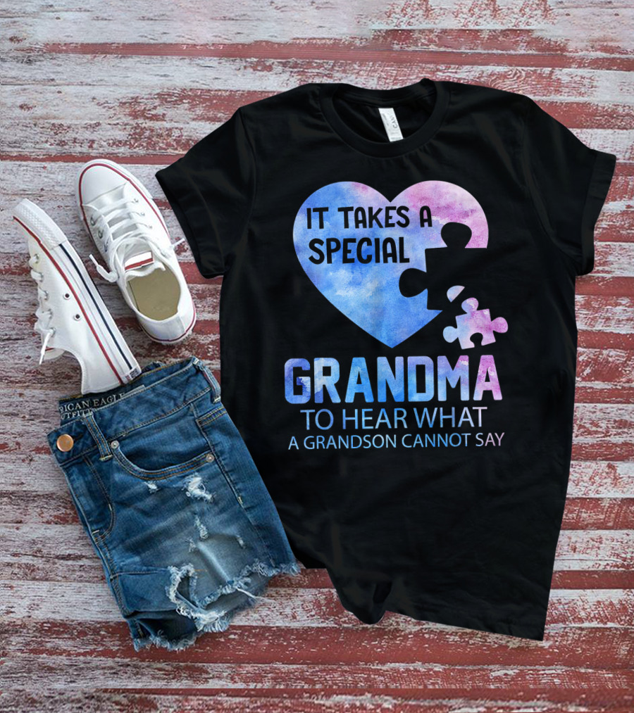 It Takes A Special Grandma To Hear What A Grandson Cannot Say Heart Puzzle Valentine T-Shirt