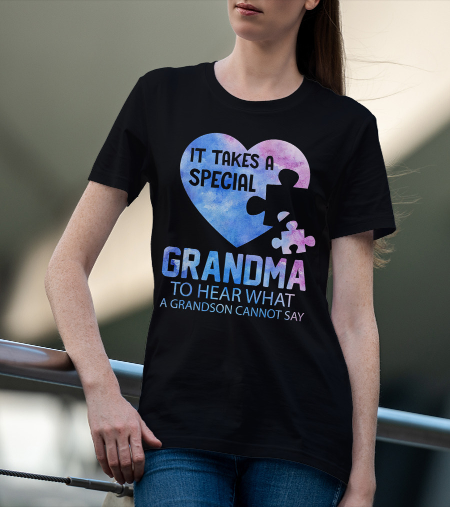 It Takes A Special Grandma To Hear What A Grandson Cannot Say Heart Puzzle Valentine T-Shirt