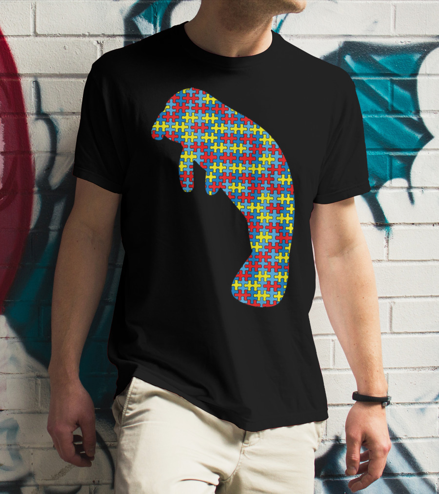 Manatee Autism Awareness Puzzle Pattern Kids Dugong T-Shirt
