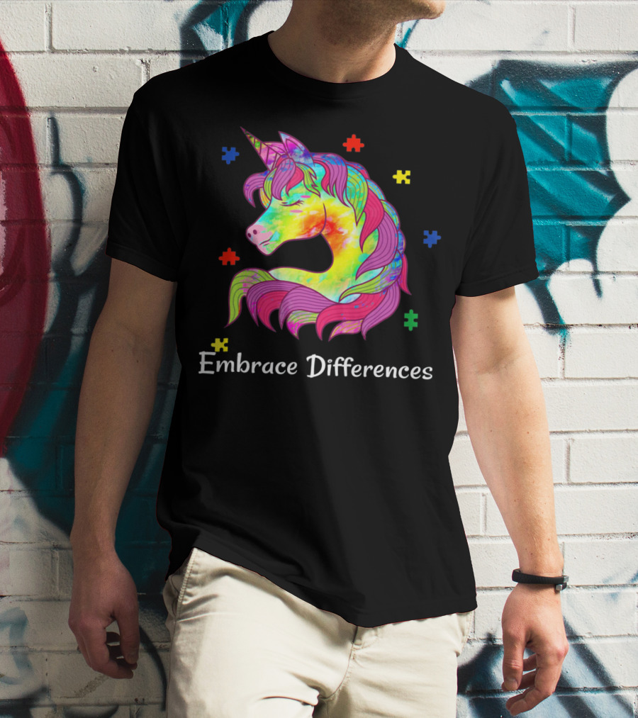 Embrace Differences Unicorn Autism Puzzle Pieces T-Shirt