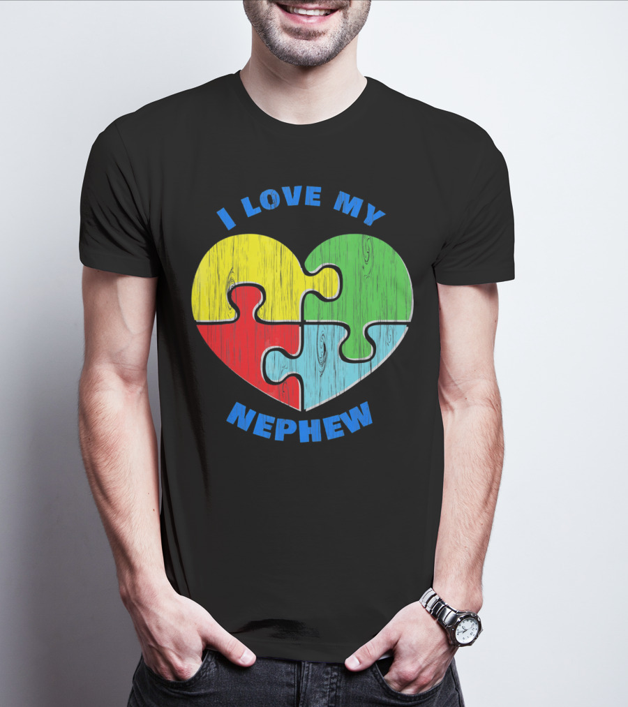 I Love My Nephew Autism Awareness Puzzle Heart T-Shirt