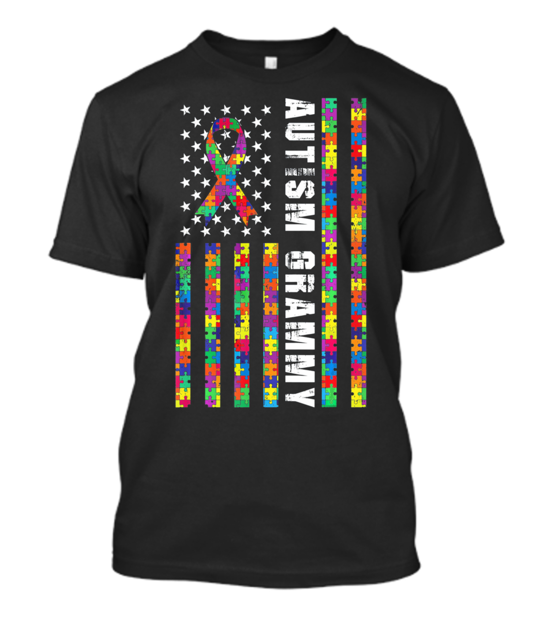 Autism Grammy American Flag With Puzzle T-Shirt