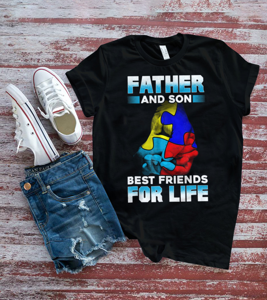 Father And Son Best Friends For Life Puzzle Autism Awareness T-Shirt