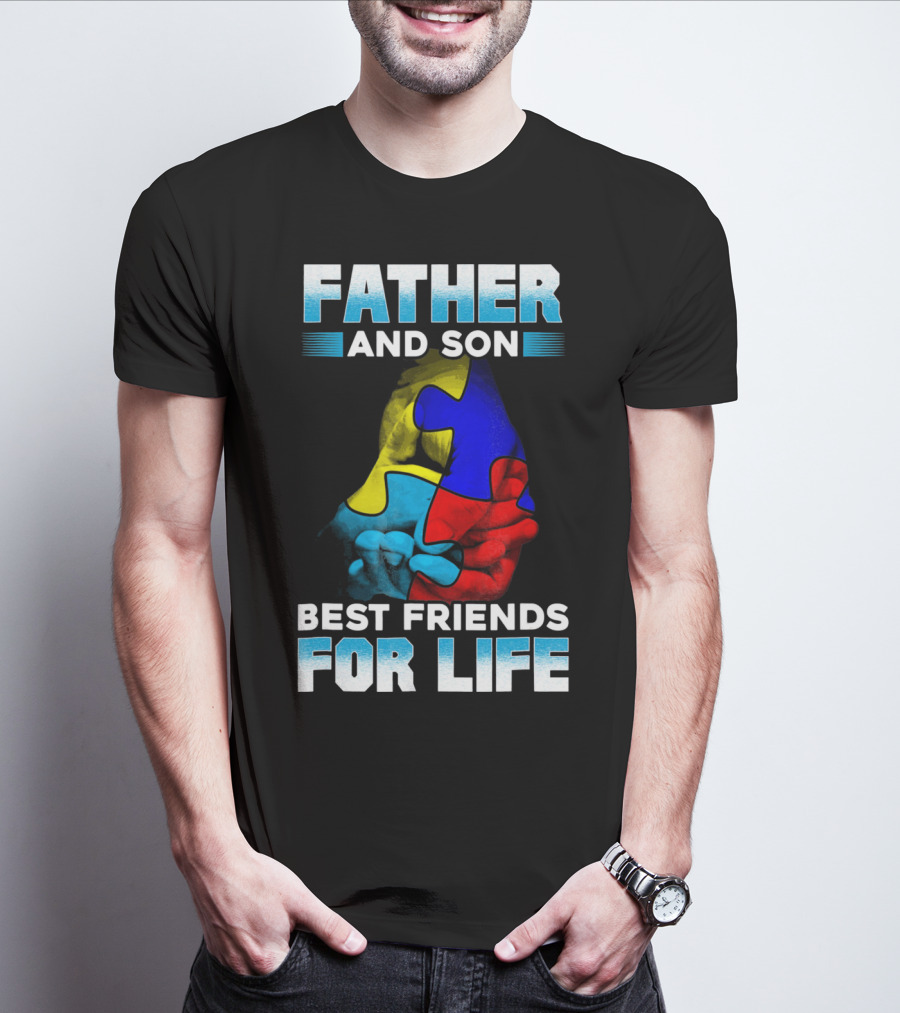 Father And Son Best Friends For Life Puzzle Autism Awareness T-Shirt