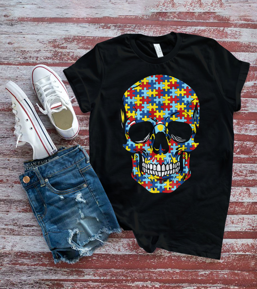 Skull Puzzle Pattern Autism Awareness T-Shirt