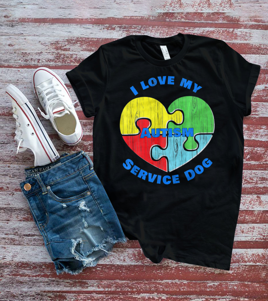 I Love My Autism Service Dog Puzzle Heart T-Shirt