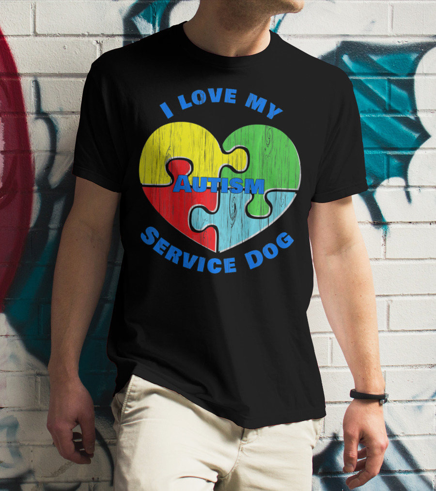 I Love My Autism Service Dog Puzzle Heart T-Shirt