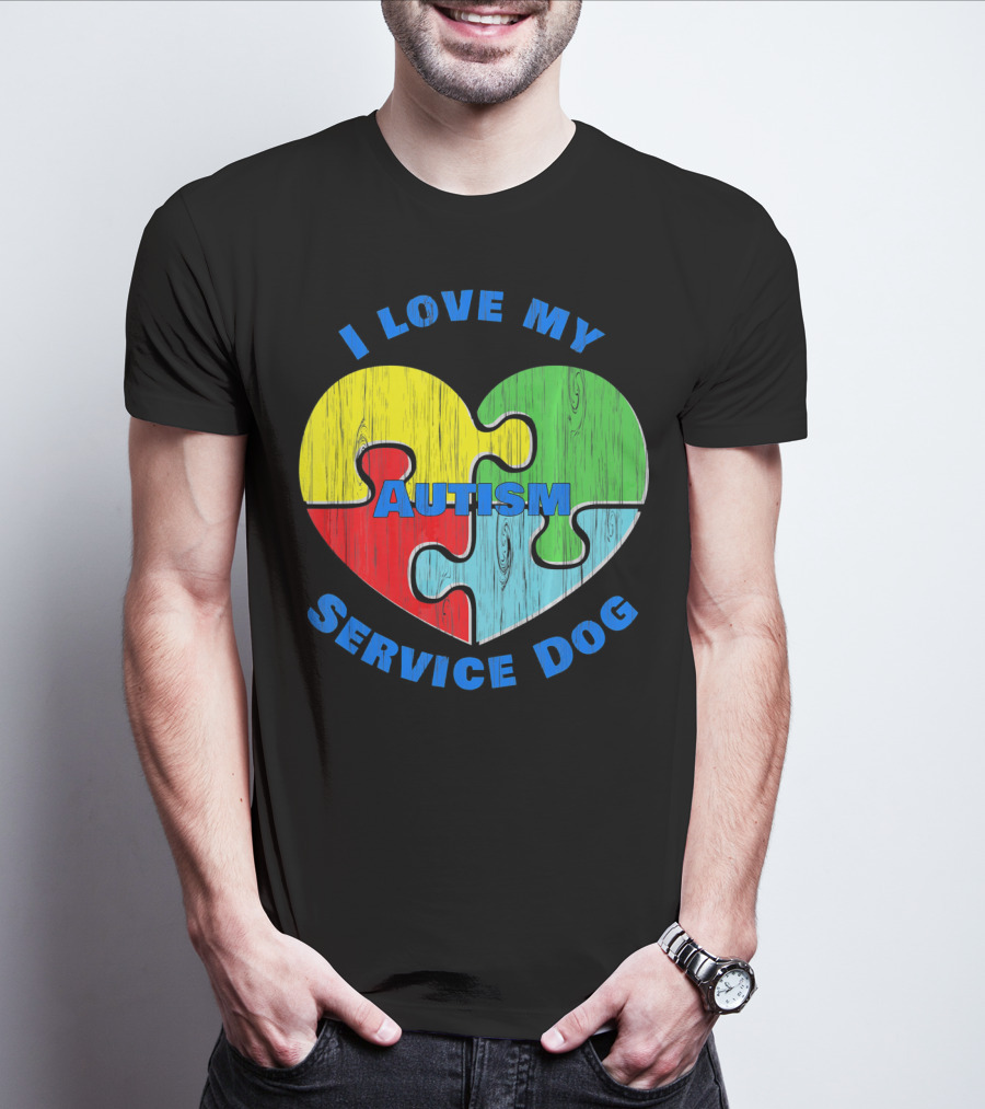 I Love My Autism Service Dog Puzzle Heart T-Shirt