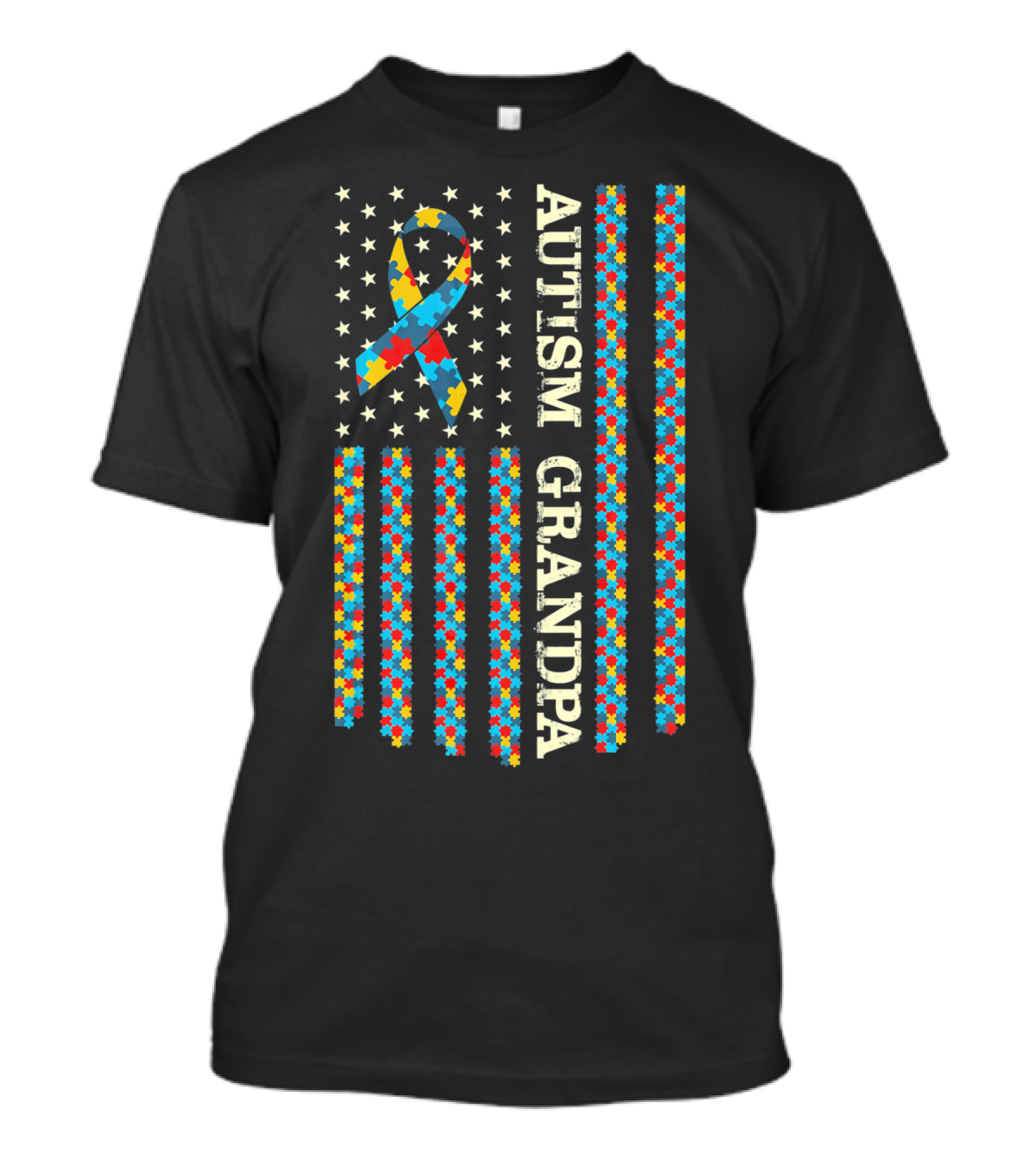Autism Grandpa Puzzle Ribbon T-Shirt