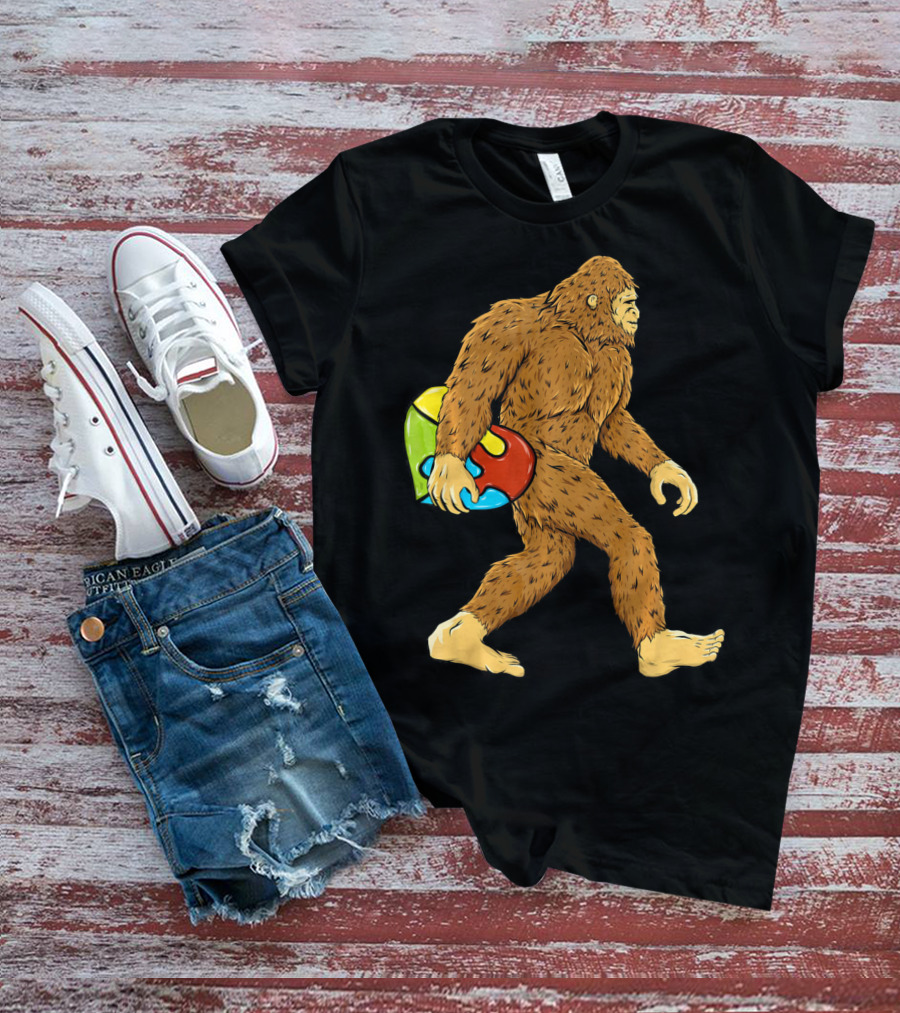 Autism Awareness Bigfoot Carrying Puzzle Heart T-Shirt