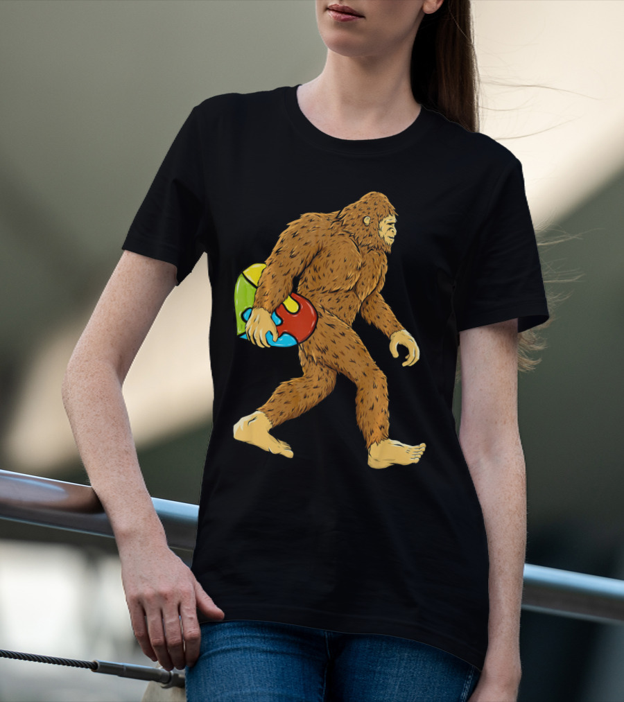Autism Awareness Bigfoot Carrying Puzzle Heart T-Shirt