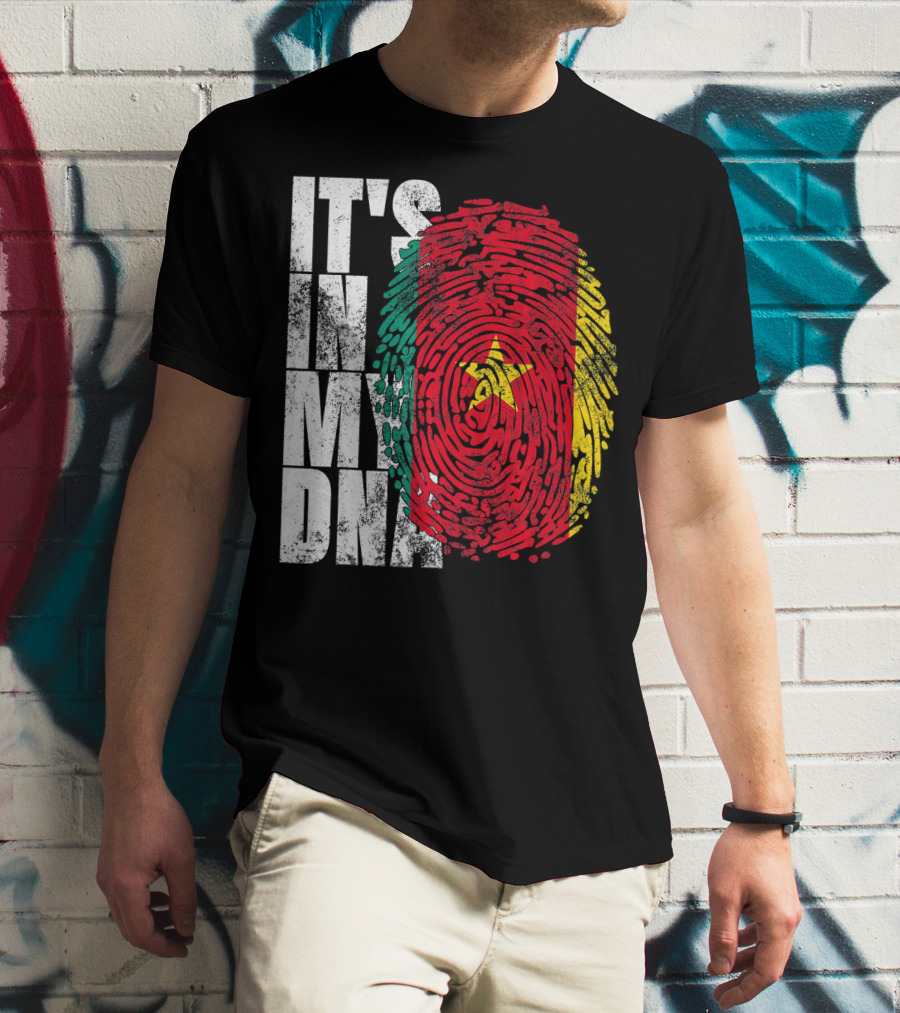 IT'S IN MY DNA Cameroonian Afro American Flag Fingerprint T-Shirt